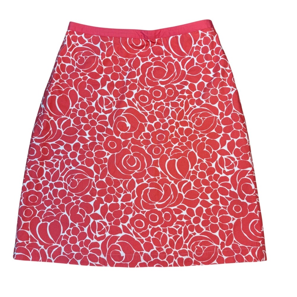 Boden Women's 6R Floral Print A Line Skirt Coral White Cotton Romantic Fairy